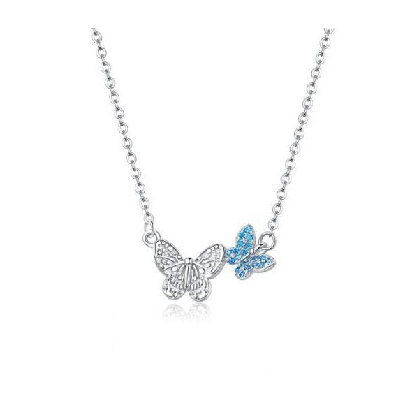 Silver Blue Butterfly Necklace