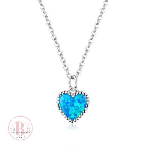 Silver Opal Heart Necklace