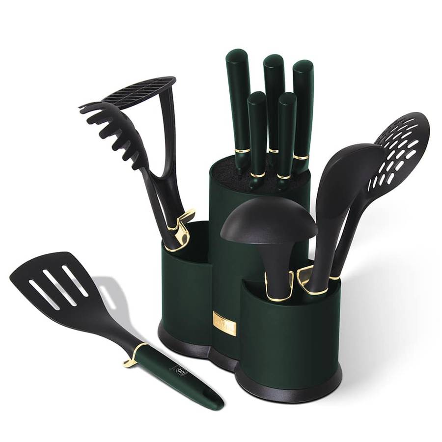 Berlinger Haus 12 Pieces Knife and Kitchen Utensil Set with Stand - Emerald (READ DESCRIPTION)