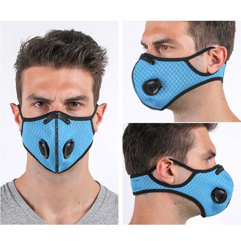 Respirator Double Valve Reusable Washable Sports Face Mask - 100% Polyester - Blue
