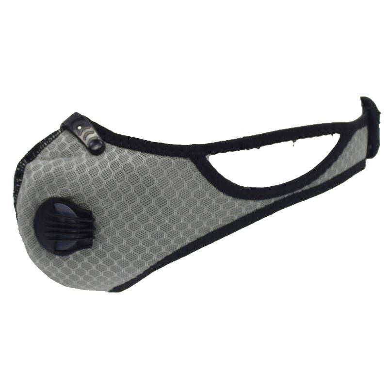 Respirator Double Valve Reusable Washable Sports Face Mask - 100% Polyester - Grey