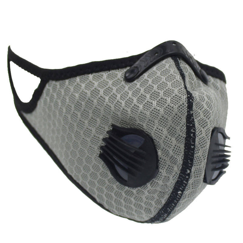 Respirator Double Valve Reusable Washable Sports Face Mask - 100% Polyester - Grey