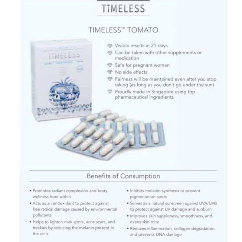 TIMELESS  TOMATO - Skin Care and Body Wellness Supplement - 30 Capsules - Whitening and Bright...