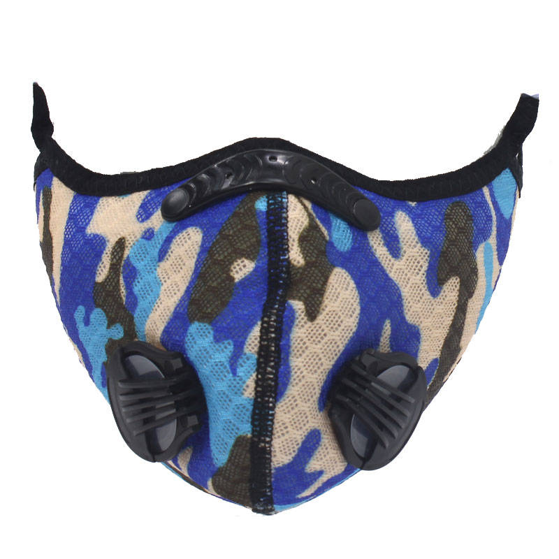 Respirator Double Valve Reusable Washable Sports Face Mask  100% Polyester  Camo Combo