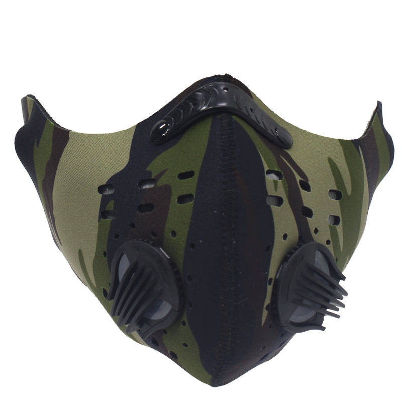 Neoprene Dual Valve Respirator Mask  Washable and Reusable  Skin Friendly  Camo Green