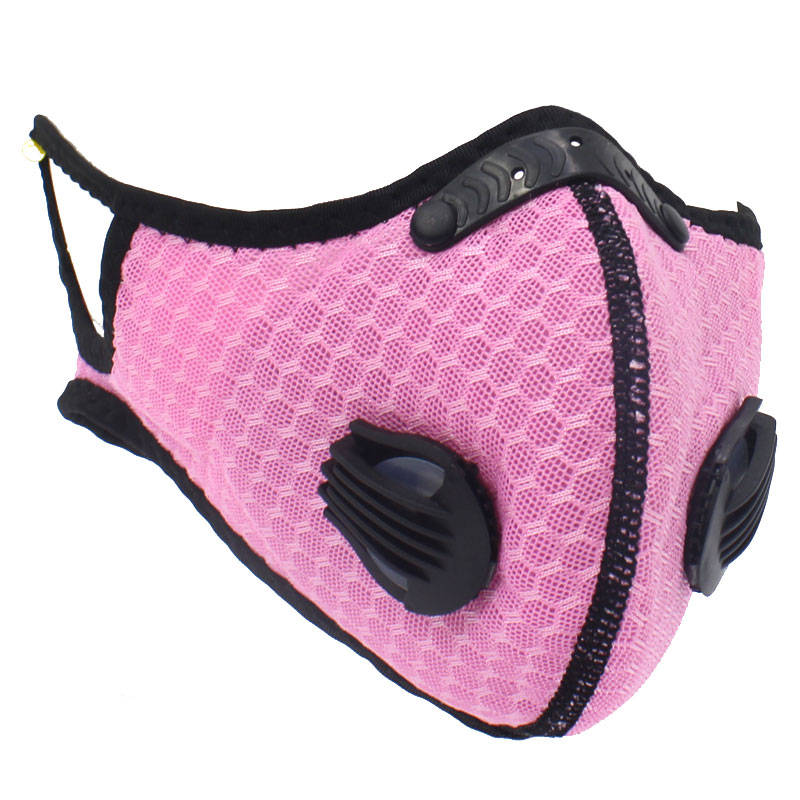 Respirator Double Valve Reusable Washable Sports Face Mask - 100% Polyester - Pink