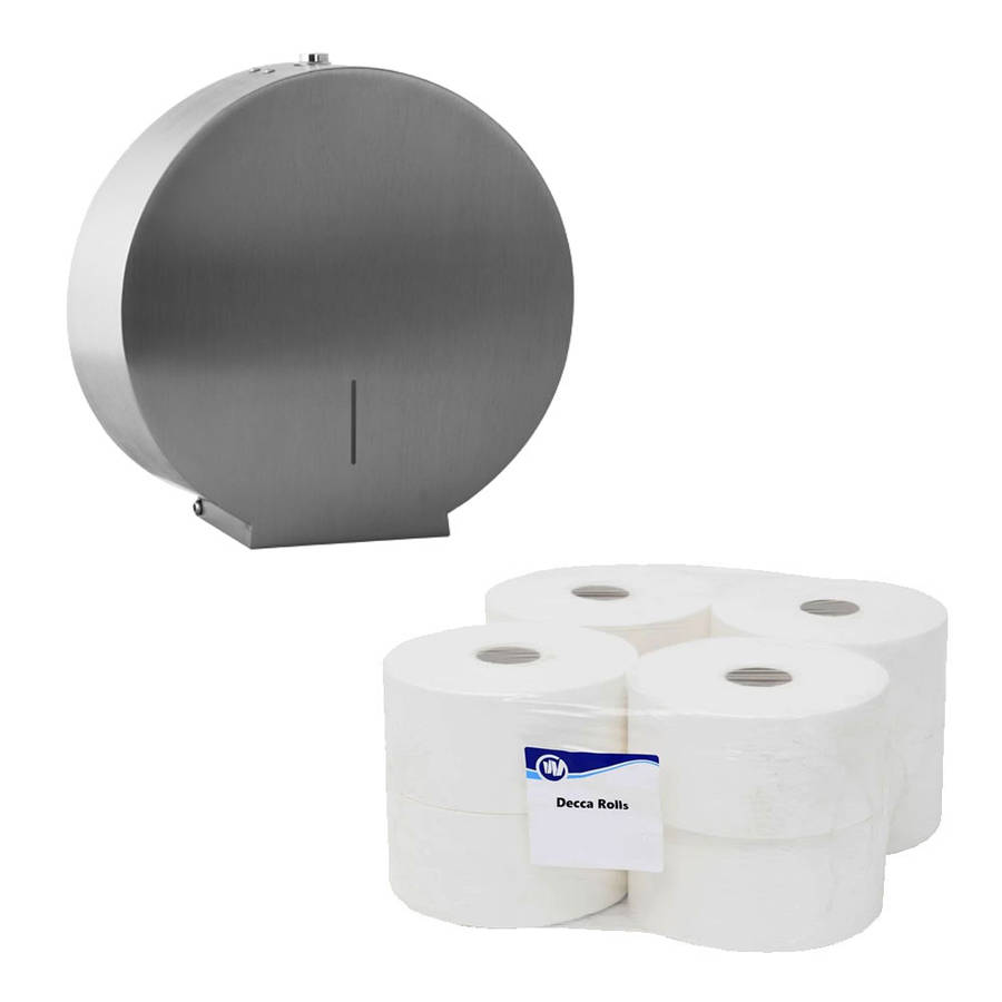 Decca Roll Hand Paper Towel Rolls x 8 &amp; Dispenser-Stainless Steel