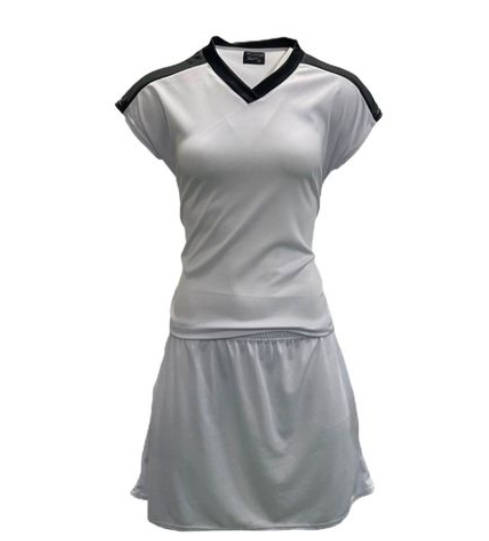 Netball Top/Skirt Kit Set for Women's Team of 10 - White with Black Trim &amp; Keyring