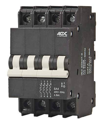 Circuit Breaker 13mm 4.5KA  4 Pole C-Curve   10A