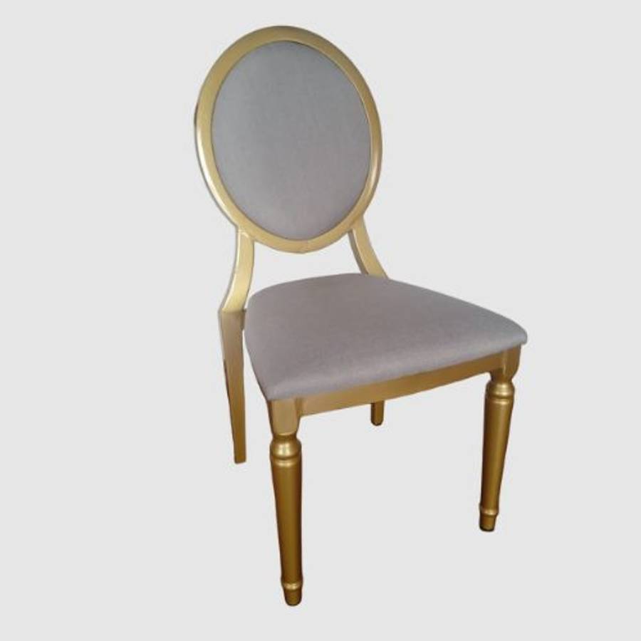 Louis Chair Gold Steel Frame and Grey Fabric Finish