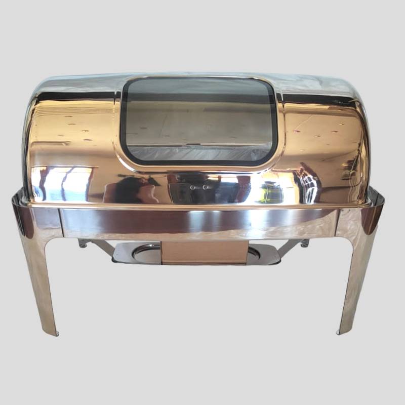 Stainless Steel Rectangular Roll Top Chafing Dish -With Window 9L Silver