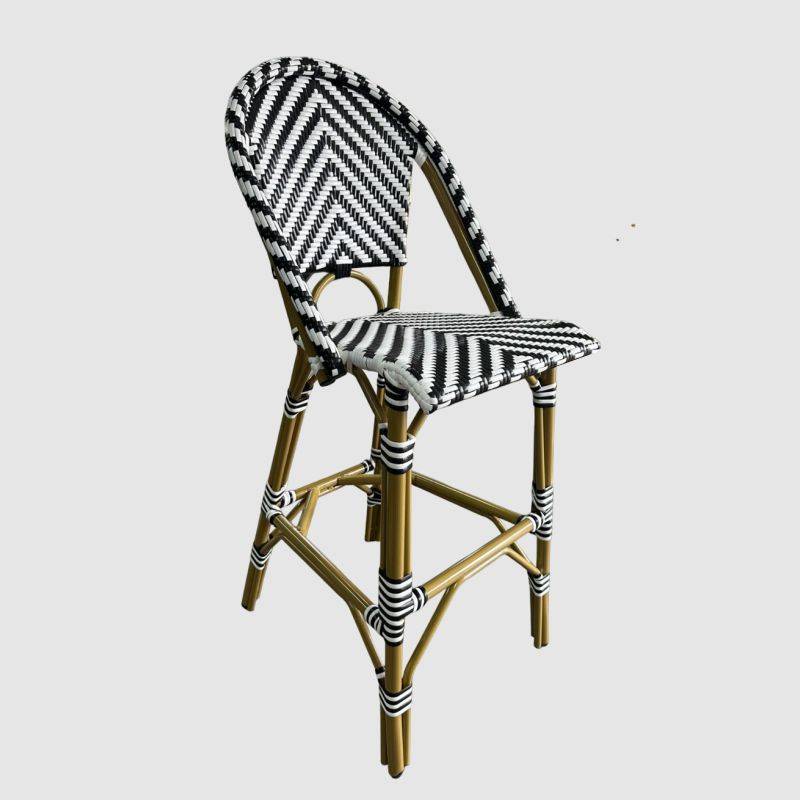 French Bistro Bar Rattan Chair-Black & White