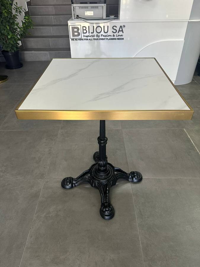 French Square Café Table-White Stone Slab