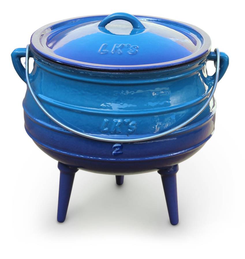 Enamelled Cast Iron Potjie Pot, Blue