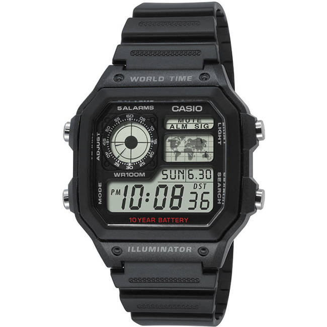 Standard Men's 100m World Time Digital Wrist Watch, AE-1200WH