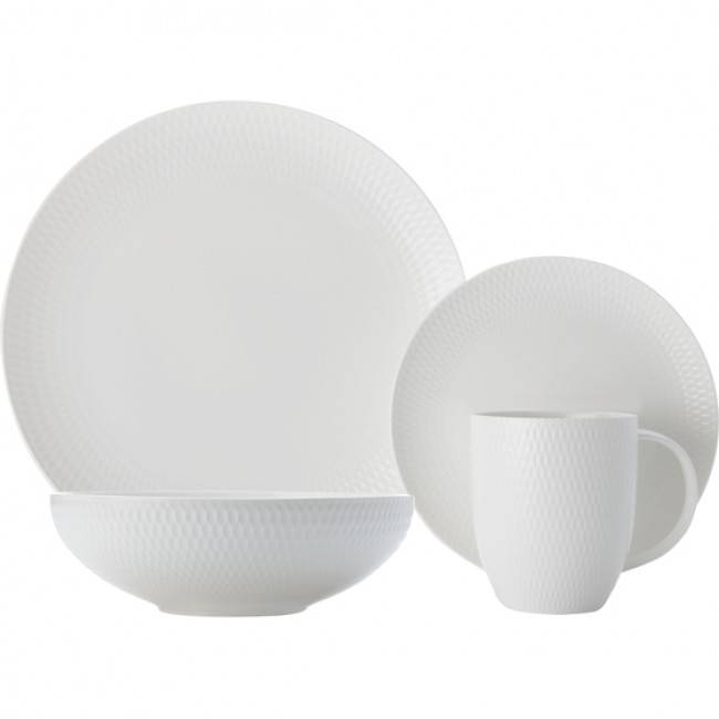 White Basics Diamonds Coupe Dinner Set, 16pc