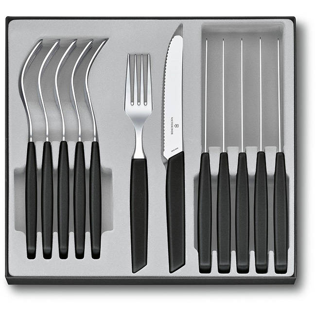 Swiss Modern Rounded Steak Knife & Fork Set, 12pc