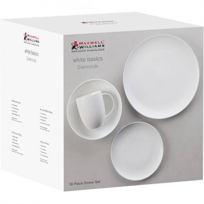 White Basics Diamonds Coupe Dinner Set, 16pc