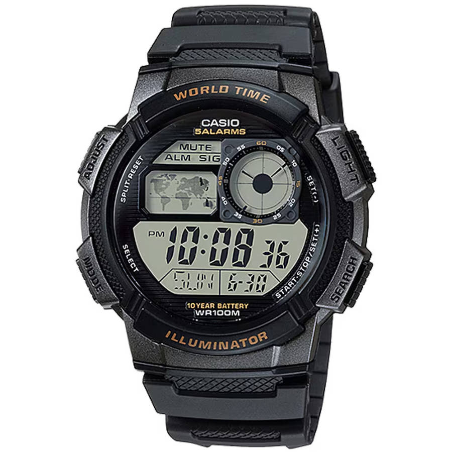 Standard World Time 100m Mens Digital Wrist Watch, AE-1000W