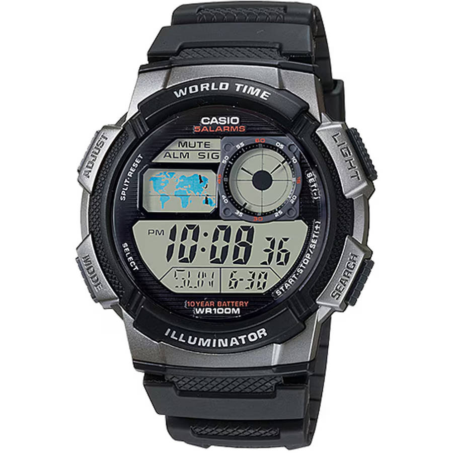 Standard World Time 100m Mens Digital Wrist Watch, AE-1000W