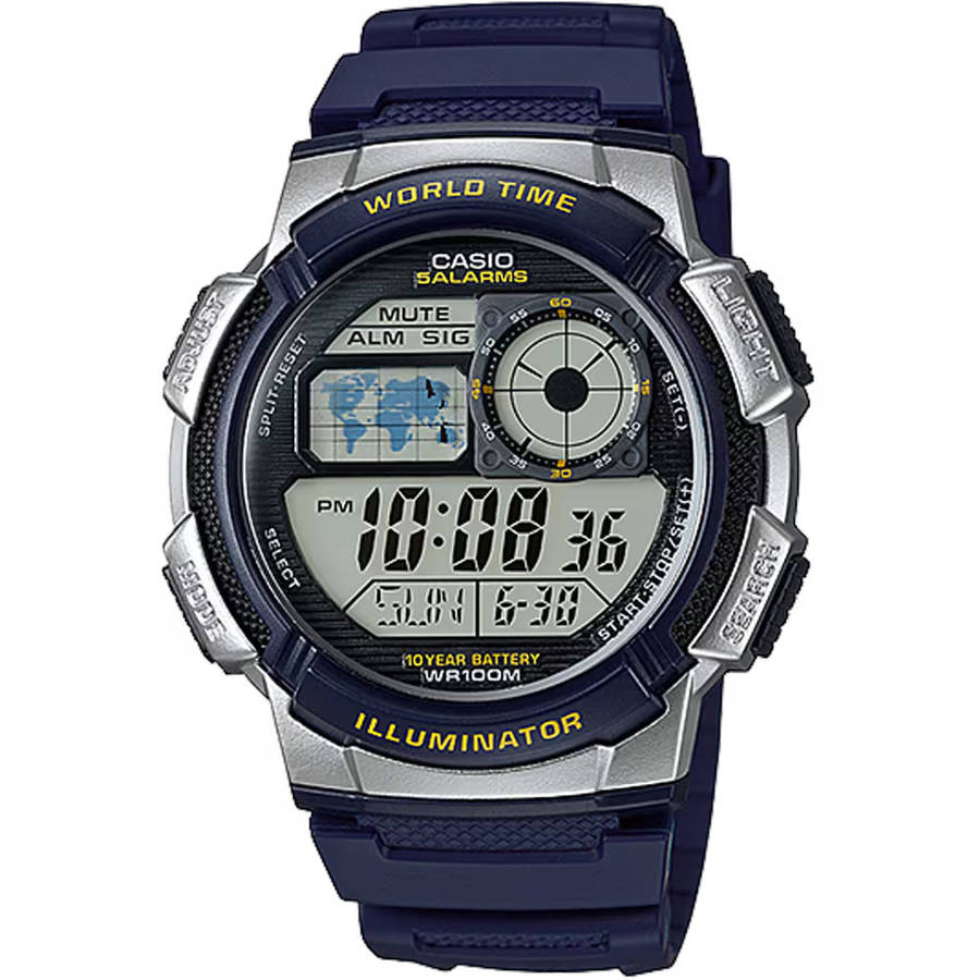 Standard World Time 100m Mens Digital Wrist Watch, AE-1000W