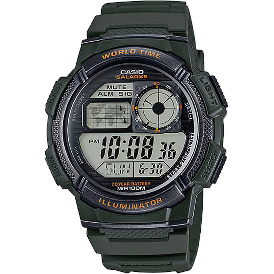 Standard World Time 100m Mens Digital Wrist Watch, AE-1000W