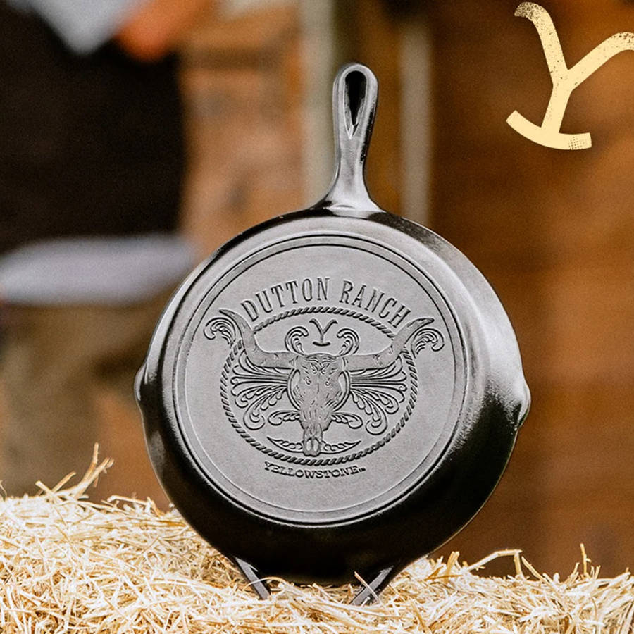Yellowstone Seasoned Cast Iron Steer Skillet, 30cm