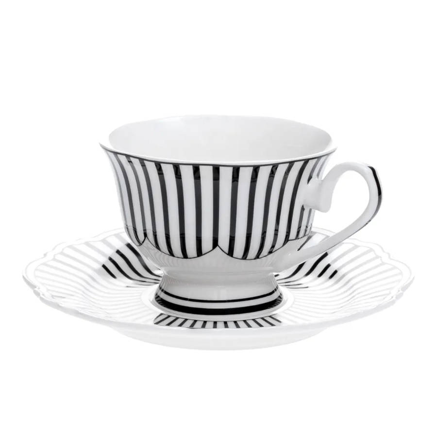 Ivory Noir Cups & Saucers, Set of 4