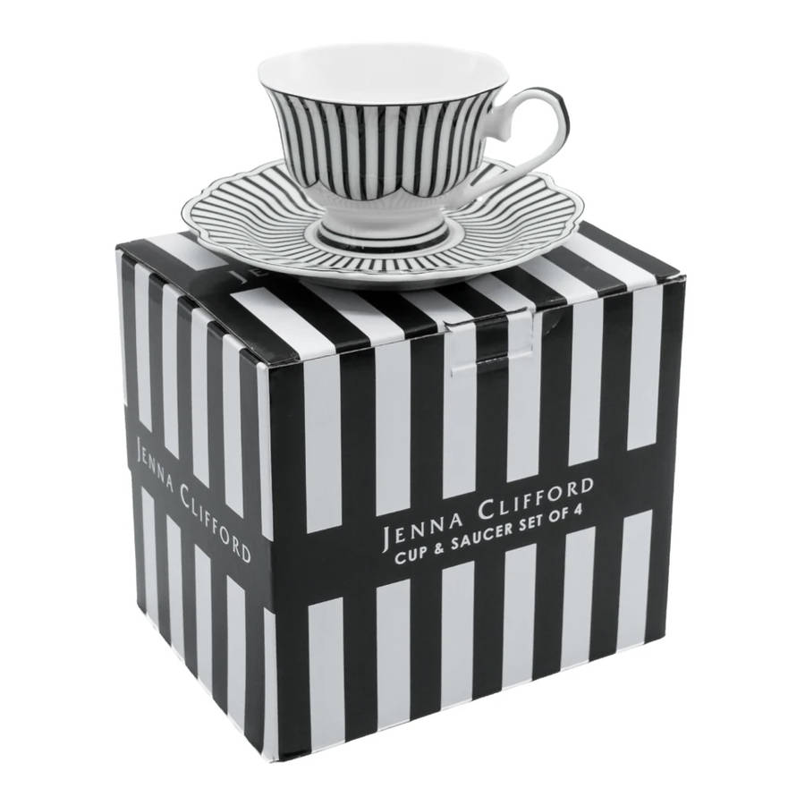 Ivory Noir Cups & Saucers, Set of 4