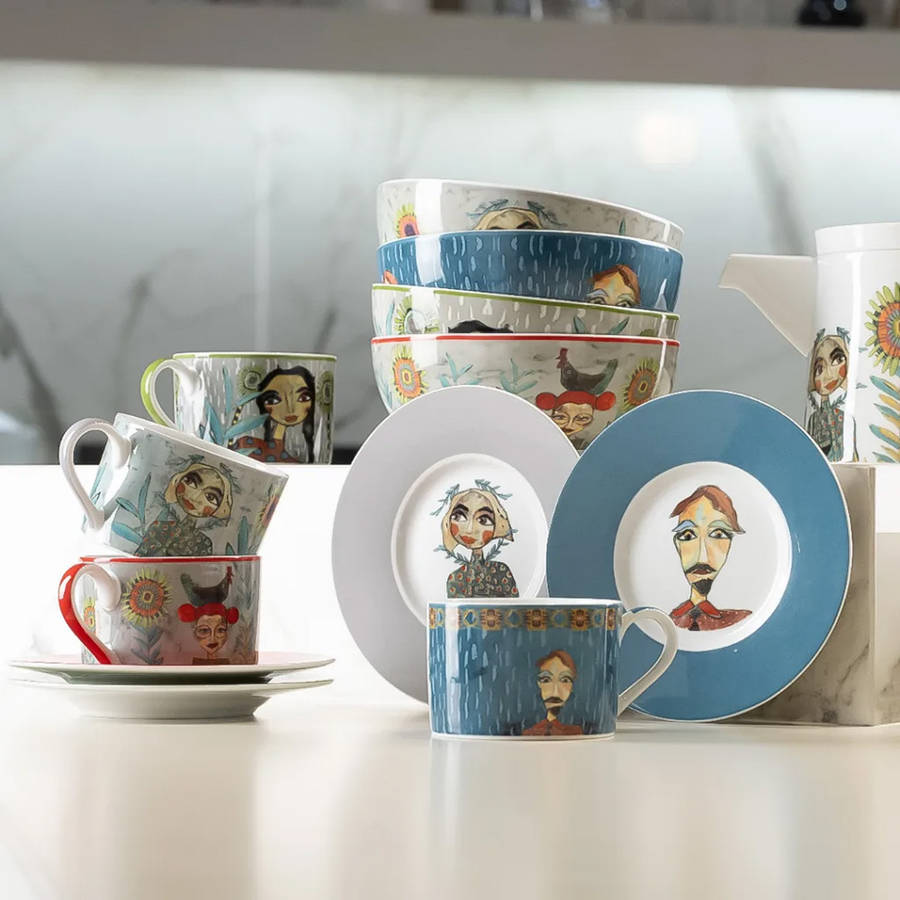Cuzins Cup & Saucer, Set of 4