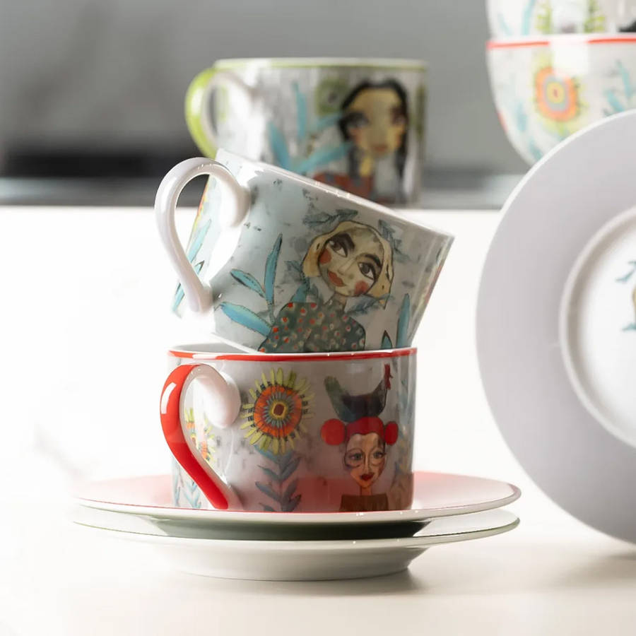 Cuzins Cup & Saucer, Set of 4