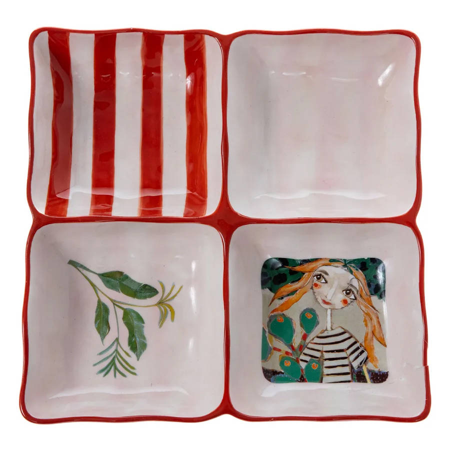 Princess Hand-Painted 4-Division Square Bowl, 22cm
