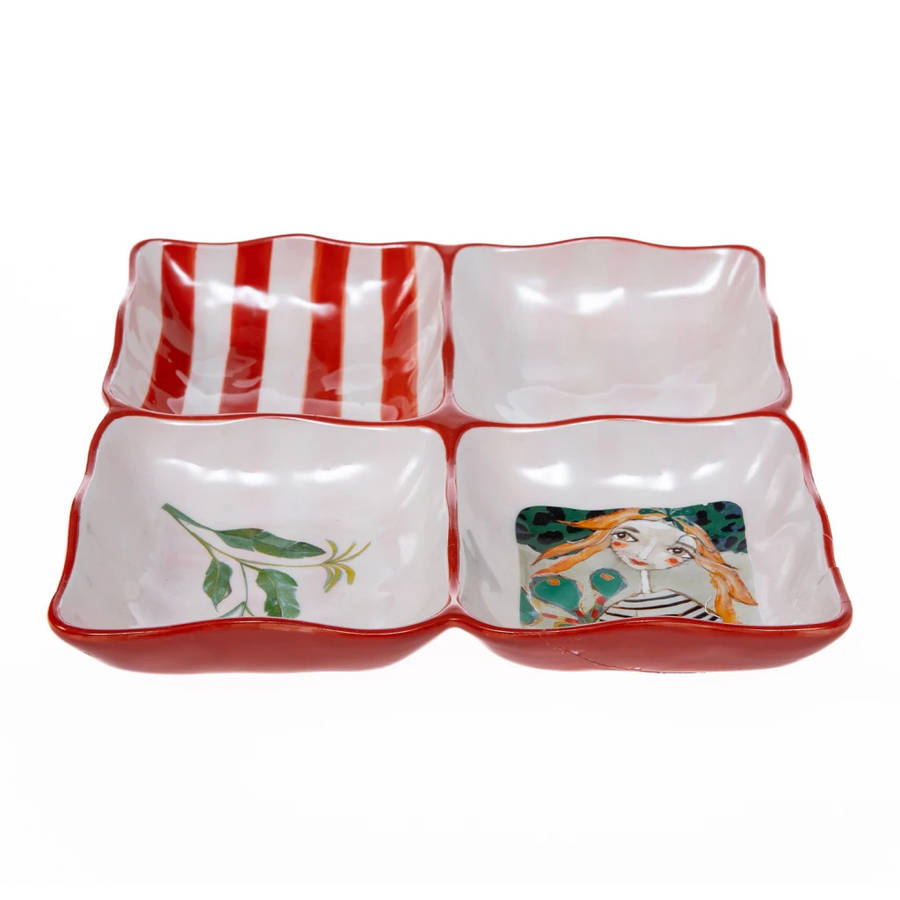 Princess Hand-Painted 4-Division Square Bowl, 22cm