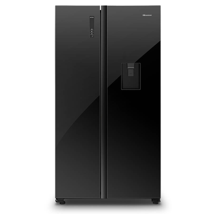 512L Combi Side By Side Black Glass Refrigerator with Water Dispenser, H670SMIB-WD
