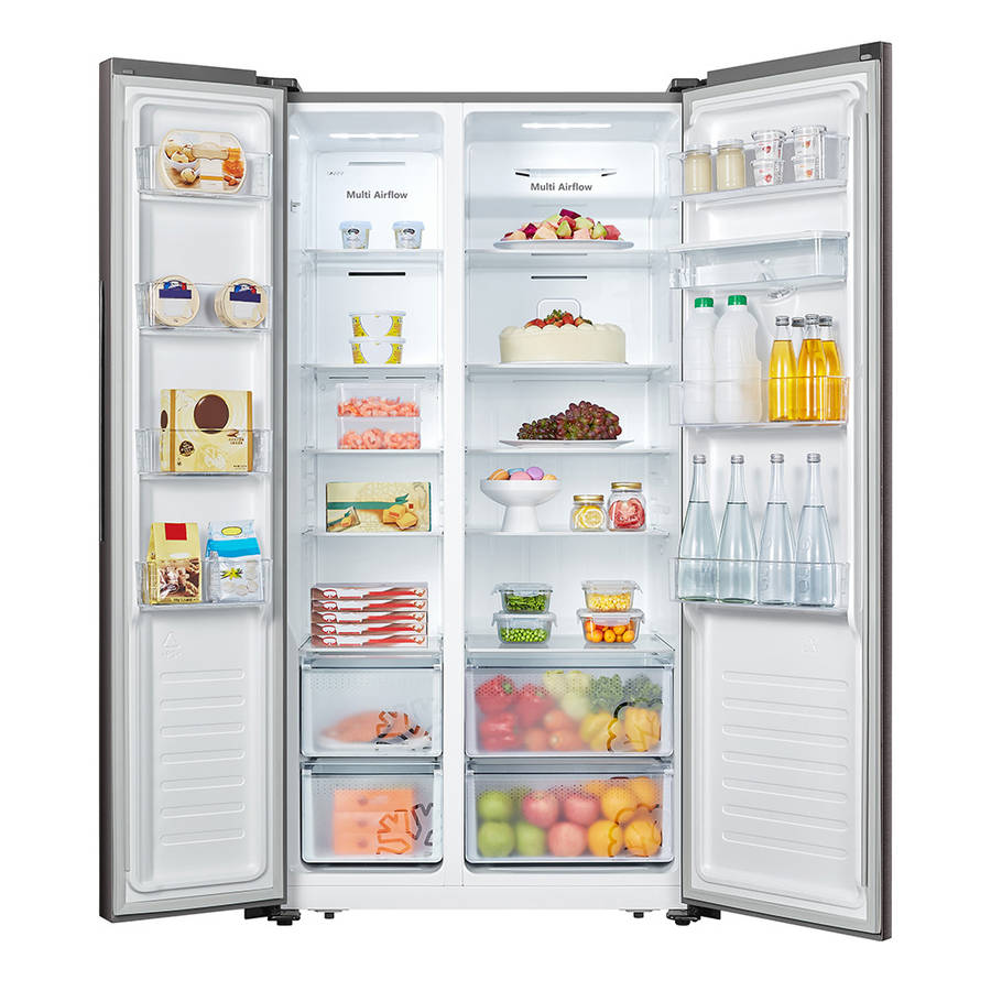 512L Combi Side By Side Black Glass Refrigerator with Water Dispenser, H670SMIB-WD