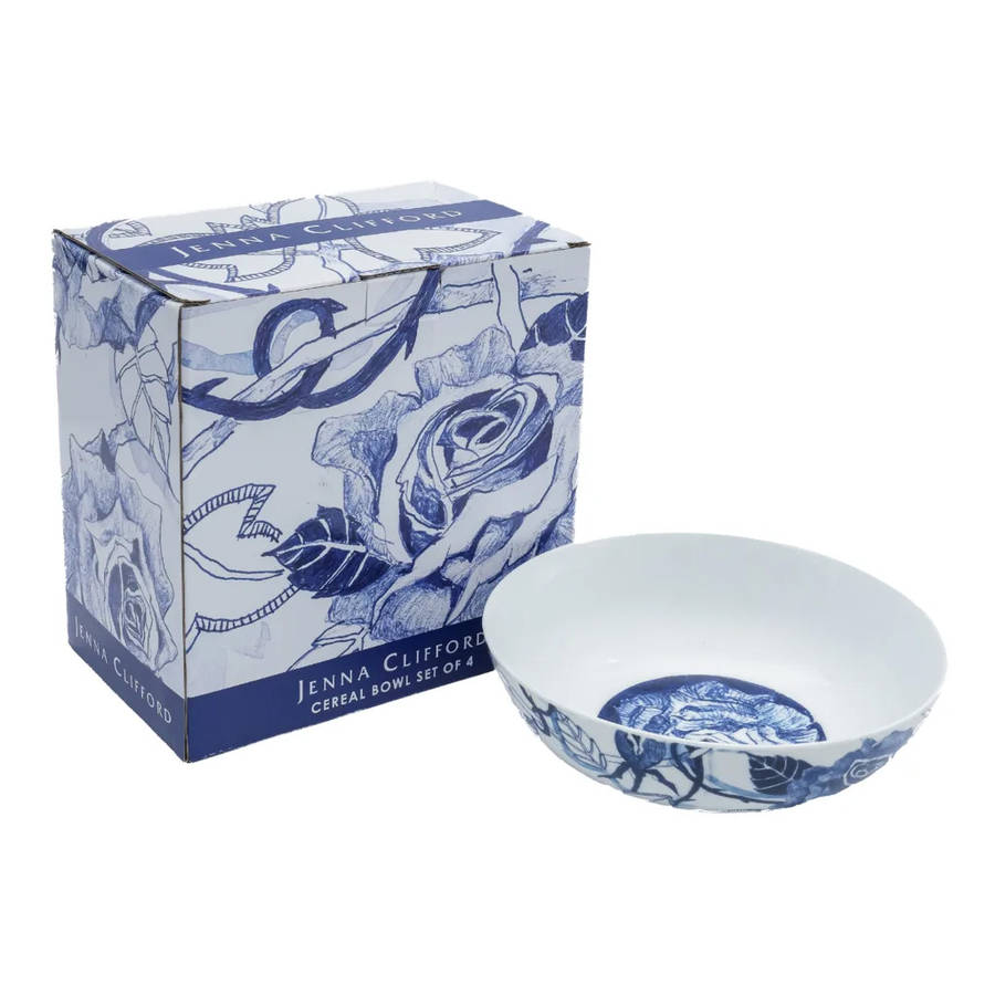 Peacock Sapphire Garden Cereal Bowls, Set of 4