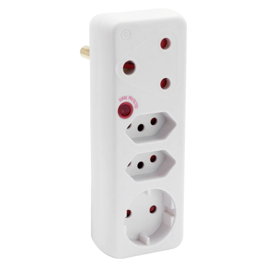 Ellies 4-Way Medium Surge Adaptor with Schuko - White
