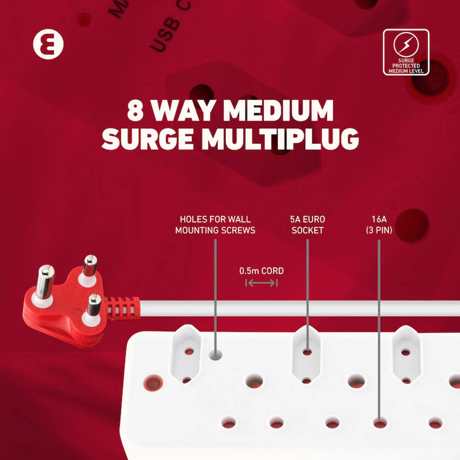 Ellies 8-Way Medium Surge Multiplug 0.5m