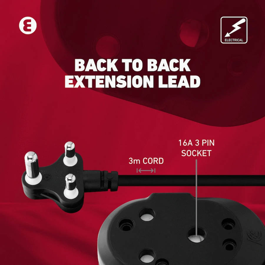 Ellies Back to Back Heavy Duty Extension Lead - 3m