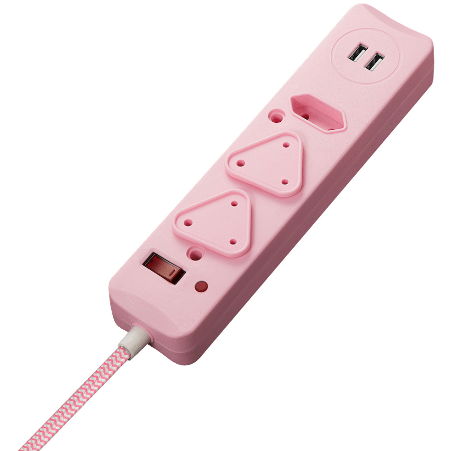 Switched 3-Way Surge-Protected Multiplug with Dual 2.4a USB Ports 3m Braided Cord