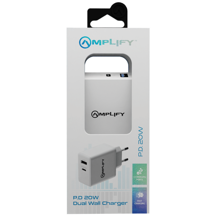 Amplify P.D. 20w Plus USB 12w Dual Wall Charger - White