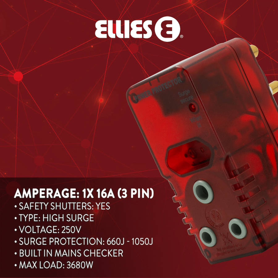 Ellies High Surge Adaptor 1x 5a (Euro), 1x 16a (3-Pin)