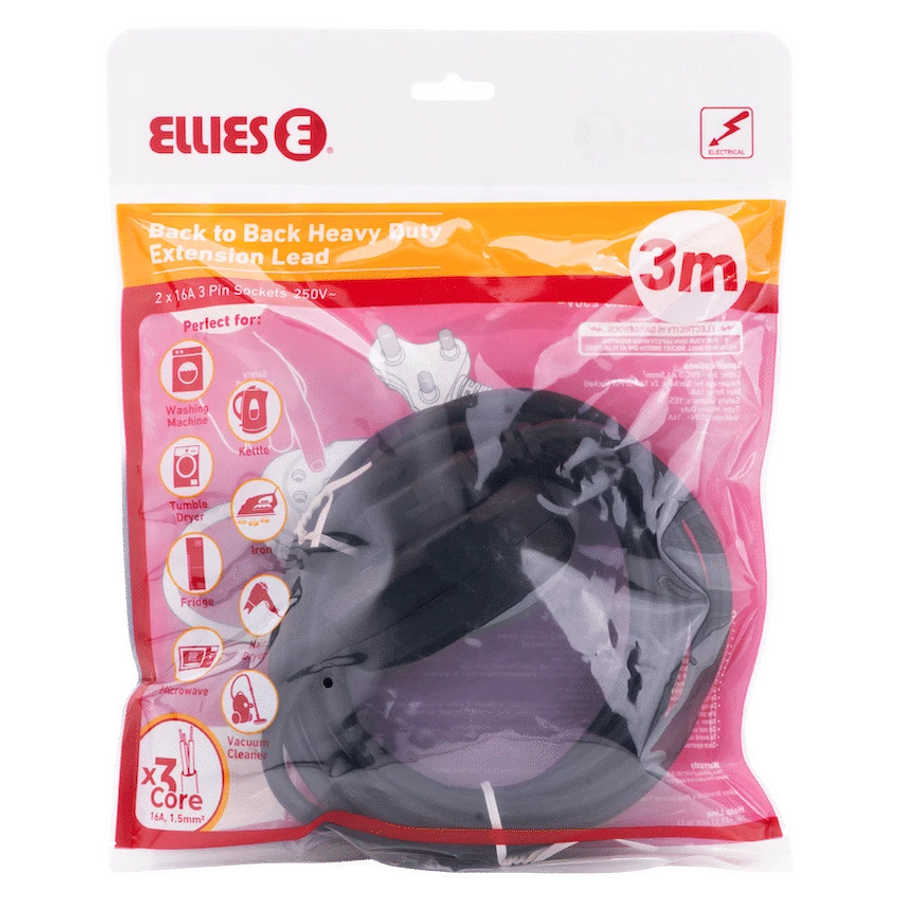 Ellies Back to Back Heavy Duty Extension Lead - 3m