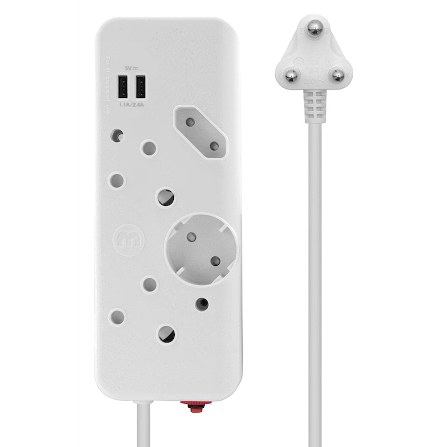 Ellies 4-Way Multiplug - 2 x USB 2.4a - 0.4m