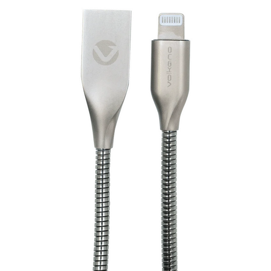 Volkano Iron Series Round Metallic Spring MFI Lightning Cable 1.2m - Silver