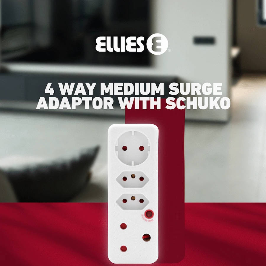 Ellies 4-Way Medium Surge Adaptor with Schuko - White