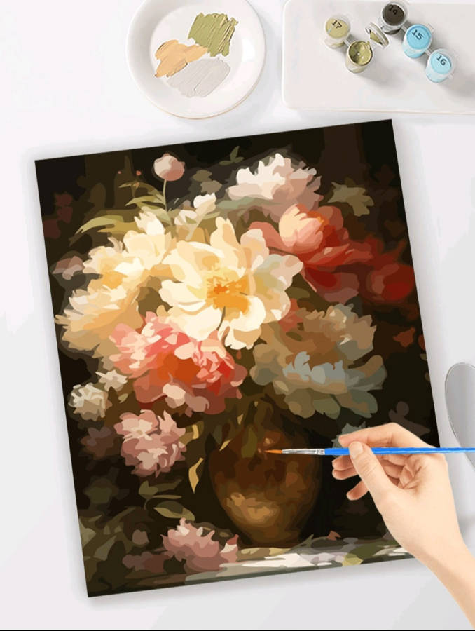 Paint by Numbers: Flowers in Golden Pot