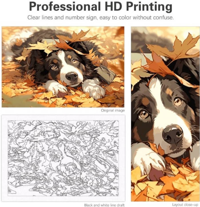 Paint by Numbers: Dog Covered in Leaves