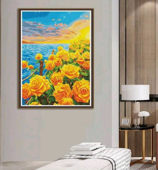 Cross-Stitching: Yellow Roses by the Seaside