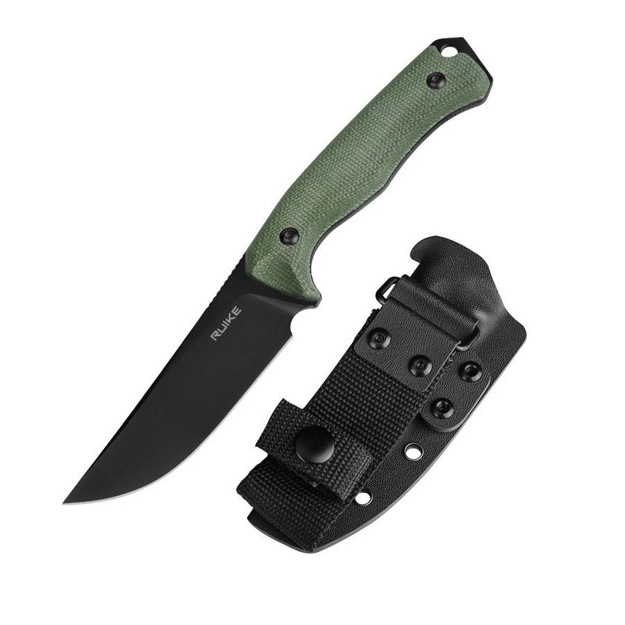 Ruike F186-MG Fixed Blade Knife Black D2 Blade Green Micarta Handle